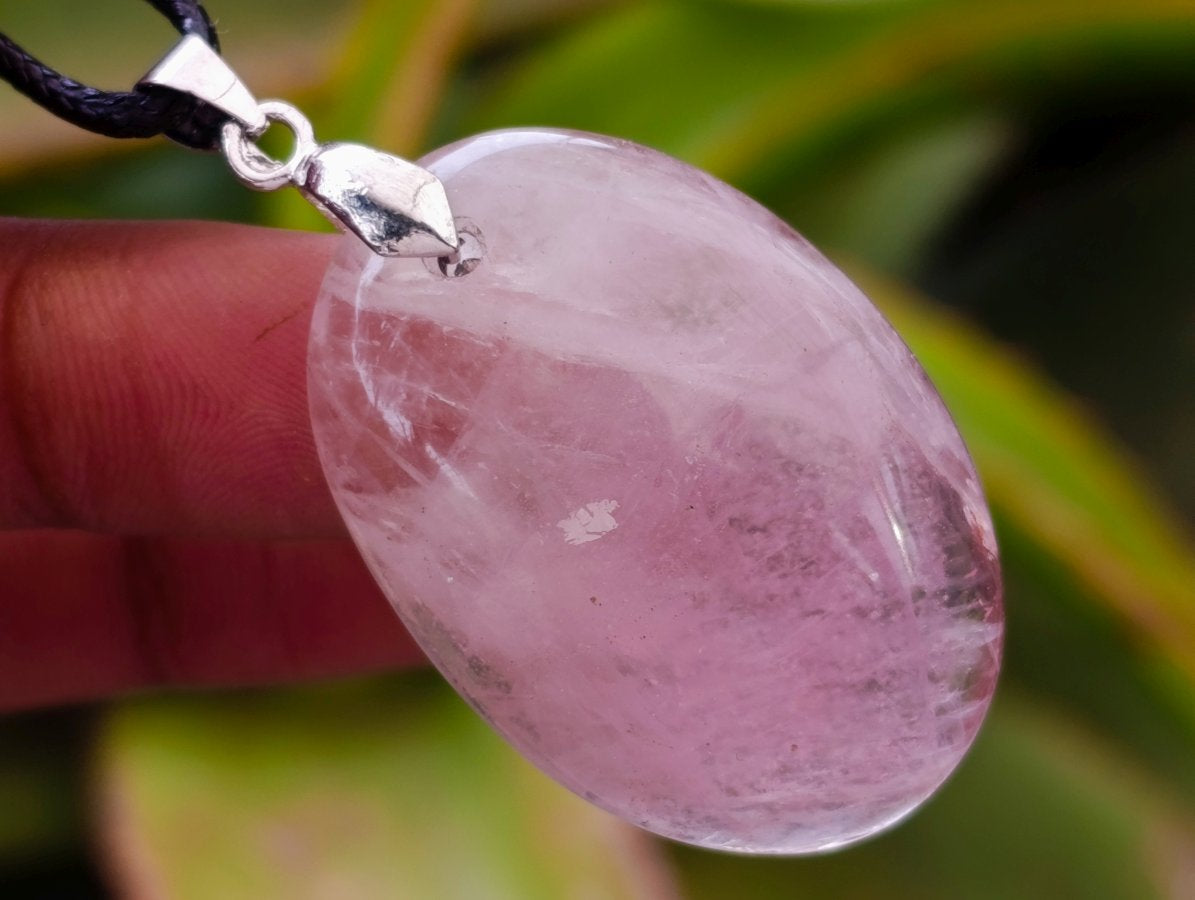 Hand Made Rose Quartz Mixed Shaped Pendants with Black Thong x 12 From Madagascar