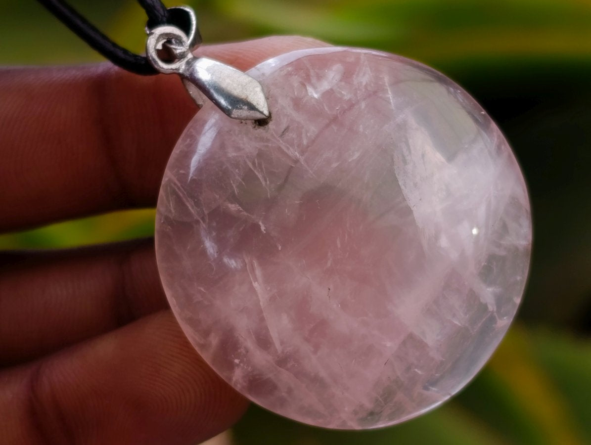 Hand Made Rose Quartz Mixed Shaped Pendants with Black Thong x 12 From Madagascar