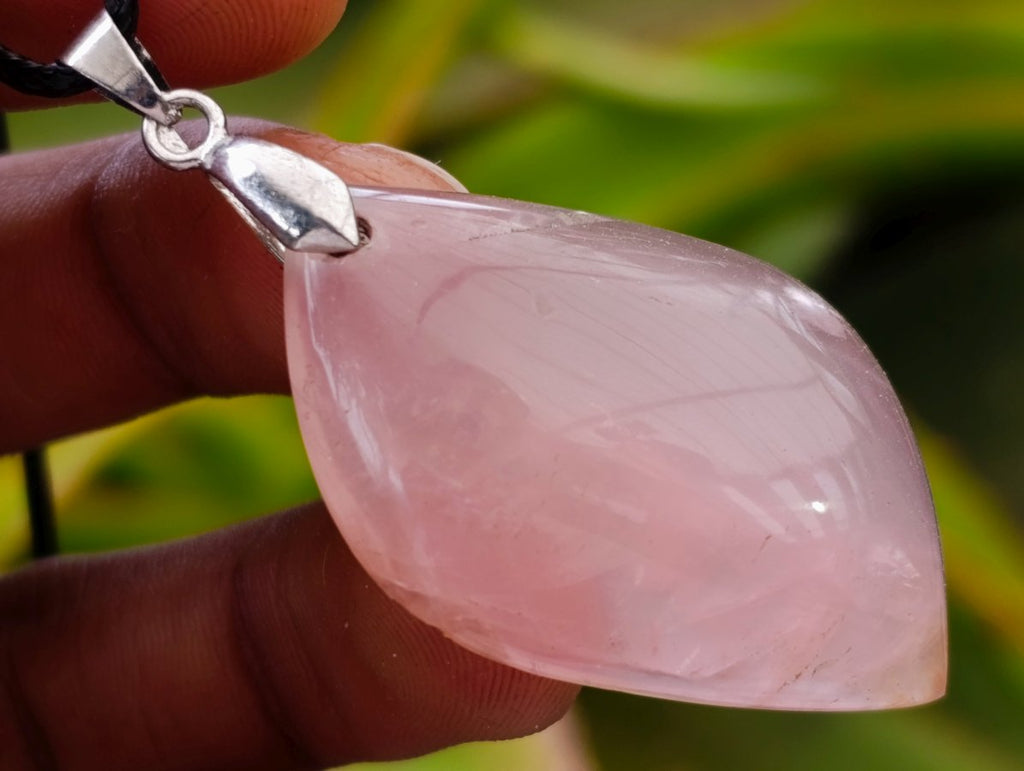 Hand Made Rose Quartz Mixed Shaped Pendants with Black Thong x 12 From Madagascar