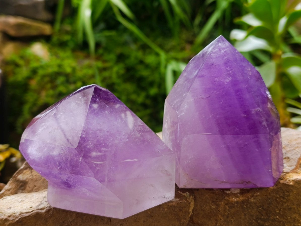 Polished Window Amethyst Crystals x 2 From Akansobe, Madagascar