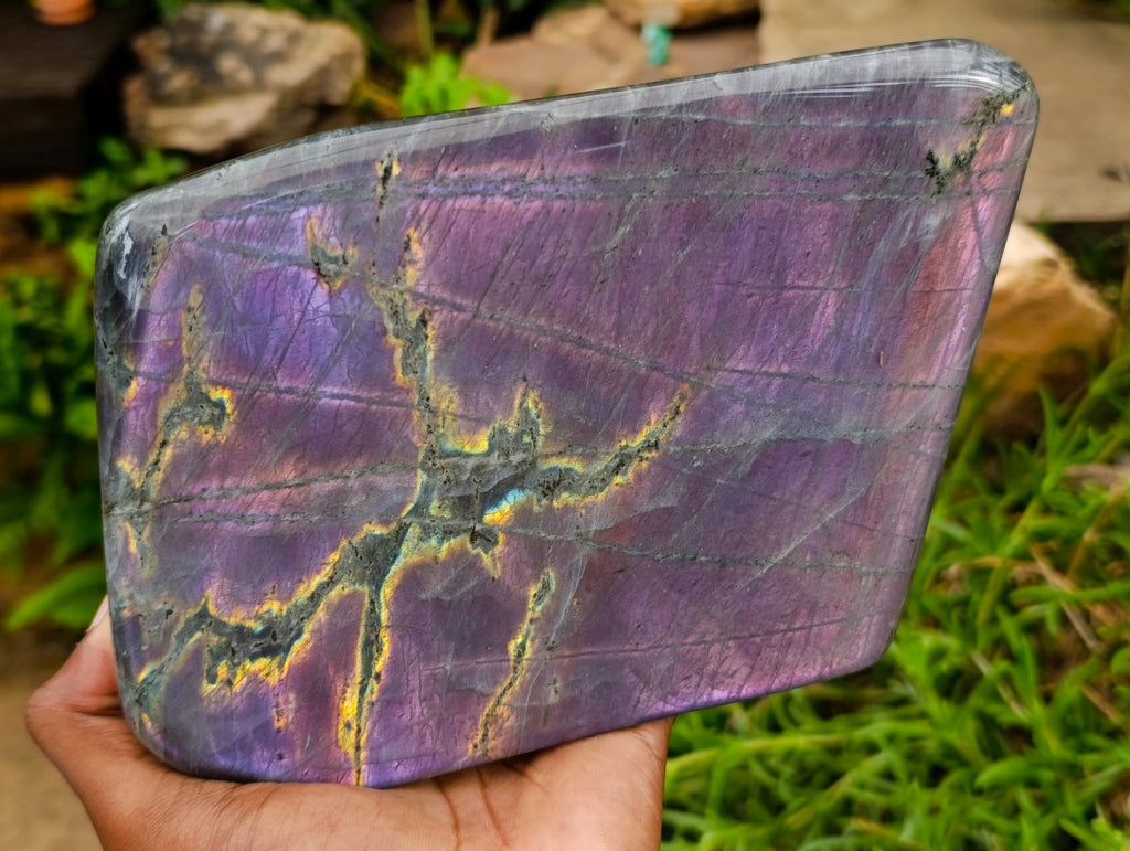 Polished XL Rare Purple Sunset Flash Labradorite Standing Free Form x 1 From Madagascar