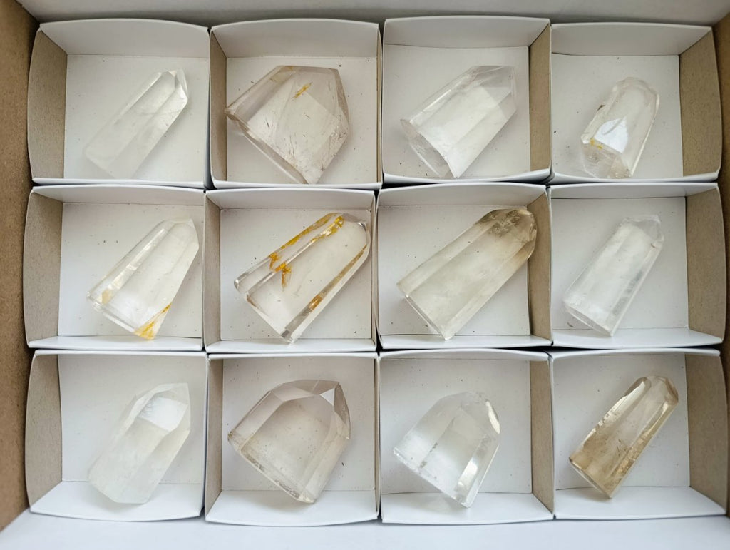 Polished Clear and Optic Quartz Crystals x 12 From Madagascar