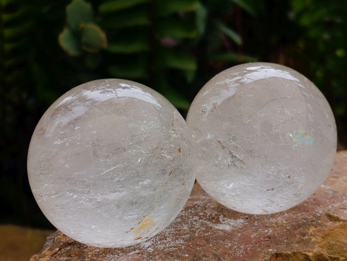 Polished Clear Smokey Quartz and Girasol Spheres x 12 From Madagascar