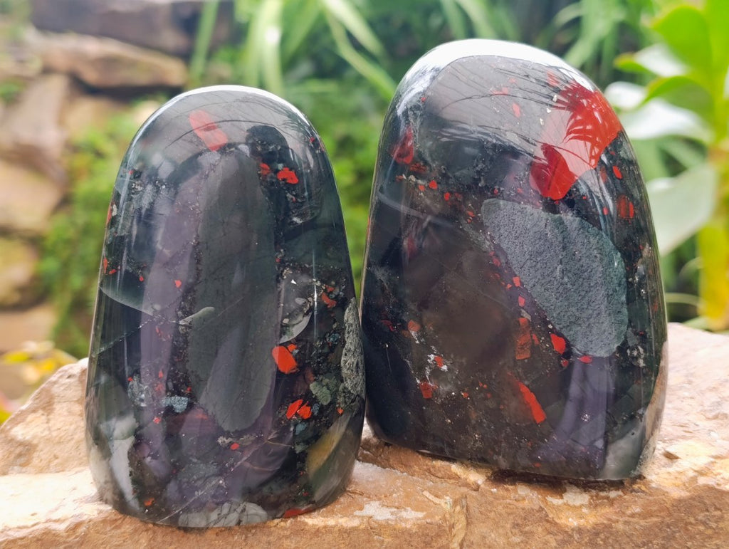 Polished Bloodstone Standing Free Forms x 2 From Swaziland