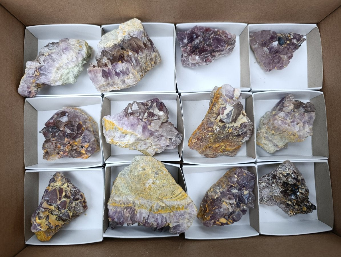 Natural Rare Amethyst Asylum Quartz Clusters x 12 From Luena, Congo