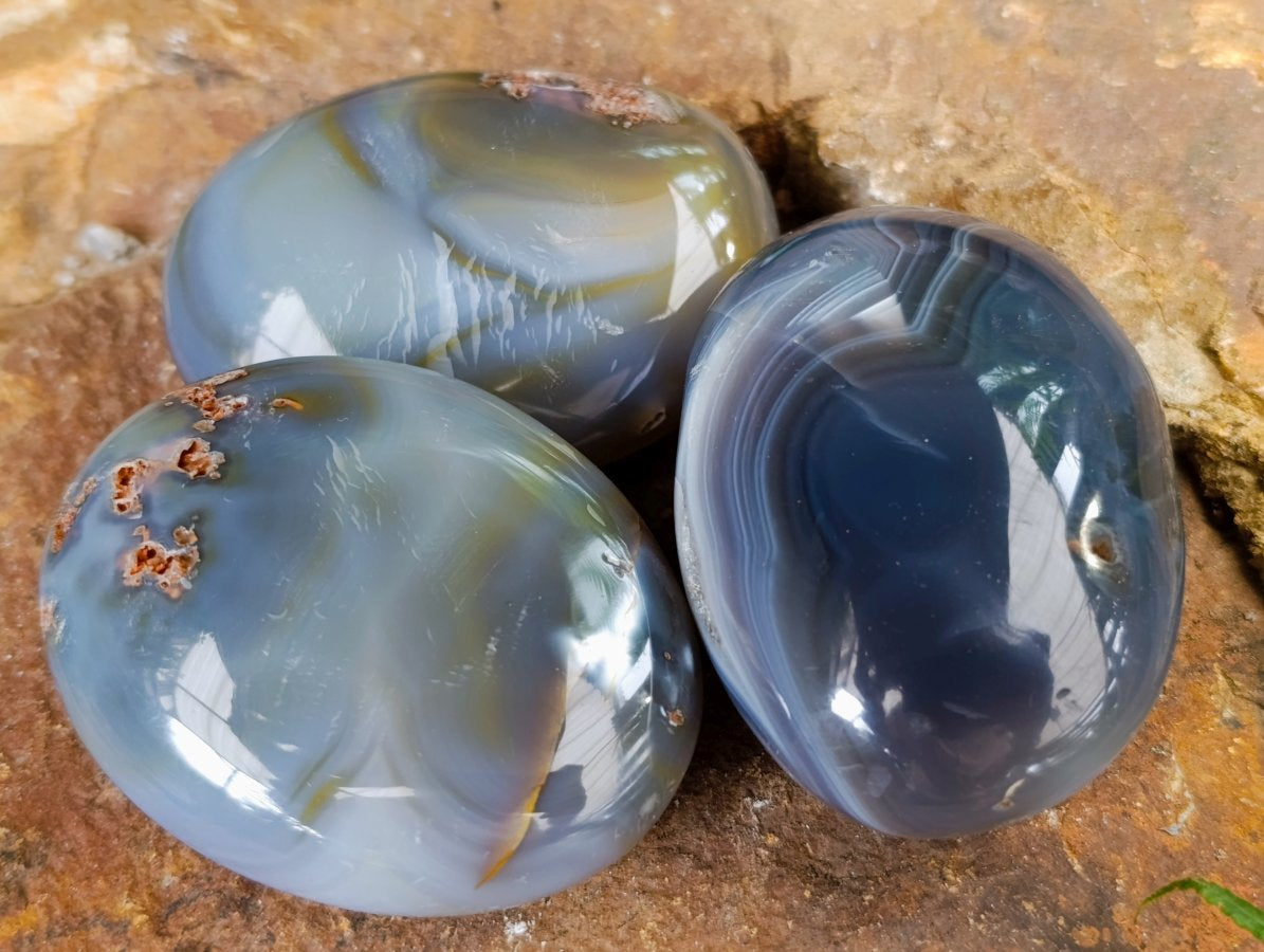 Polished Banded Agate Palm Stones x 15 From Madagascar