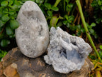 Polished Blue Celestite Geode Egg and Natural Specimen x 2 From Sakoany, Madagascar