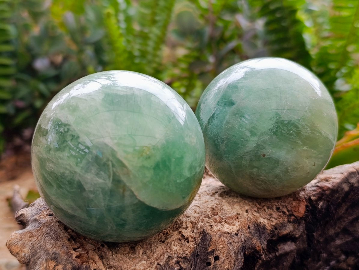 Polished Green Fluorite Spheres x 3 From Madagascar
