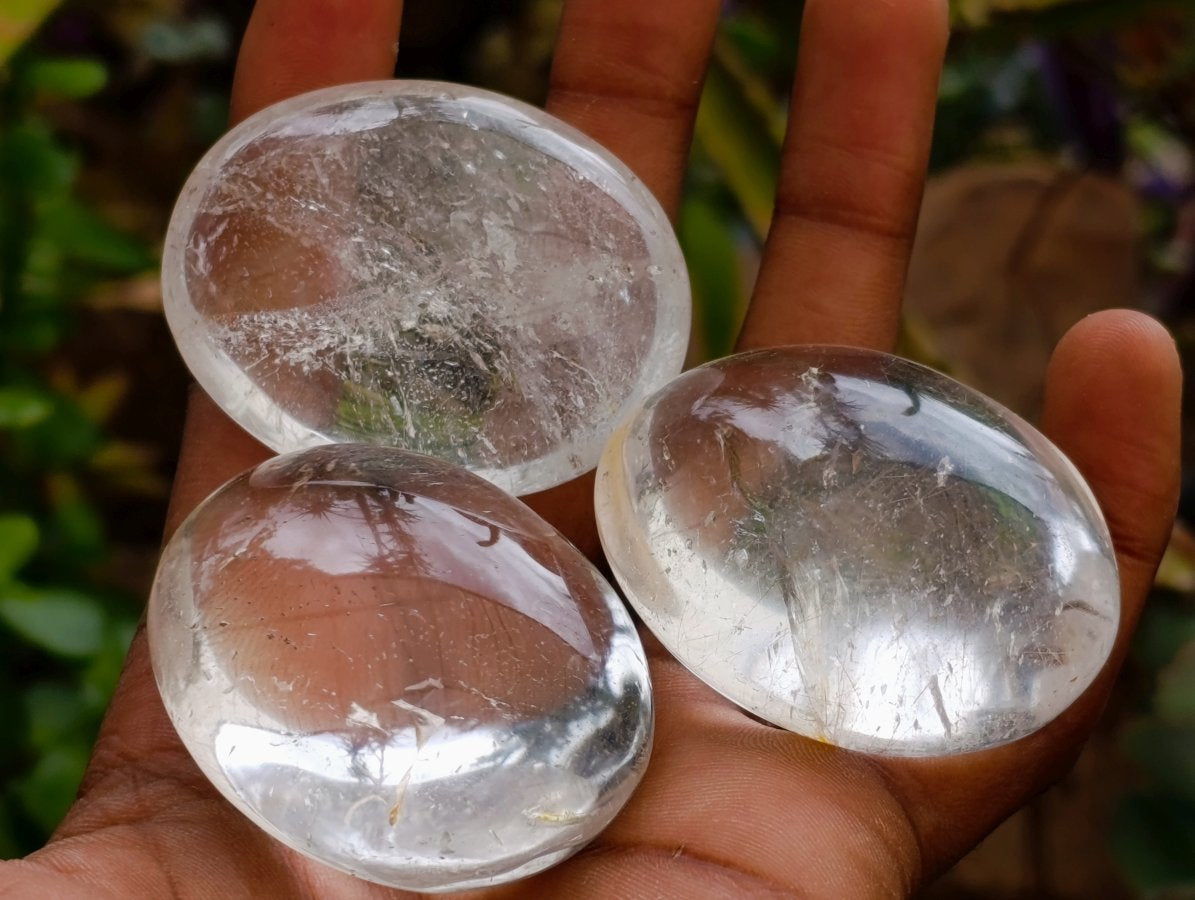 Polished Clear Quartz Crystal Galets x 24 From Madagascar