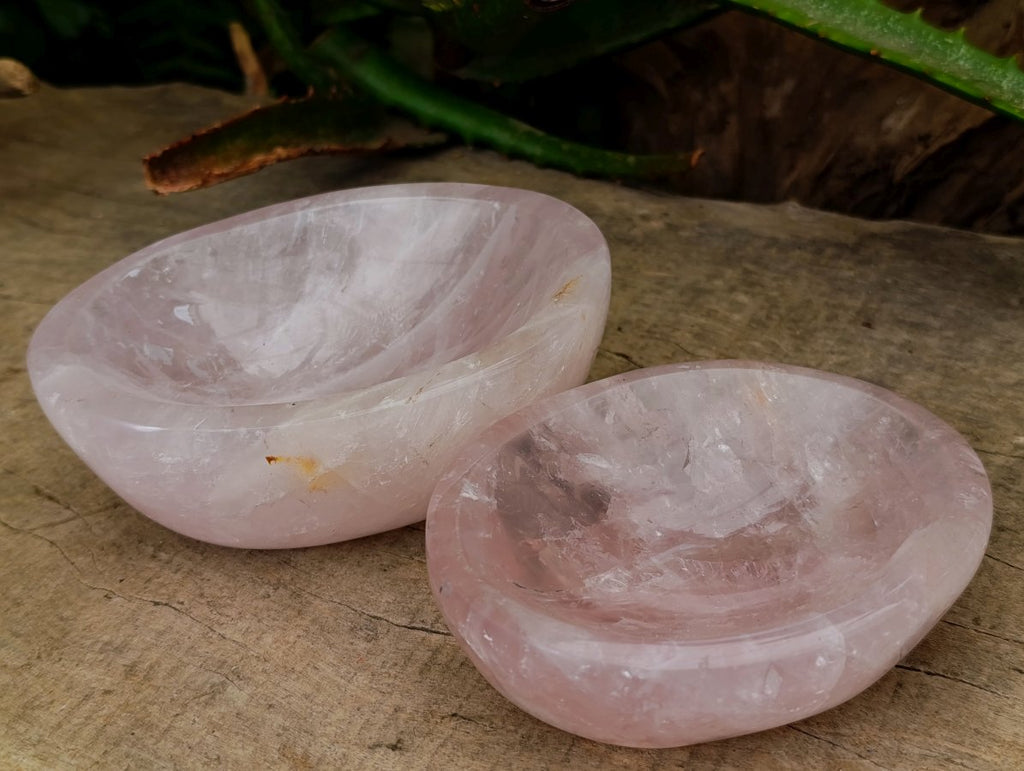 Polished Gemmy Rose Quartz Bowls x 2 From Madagascar