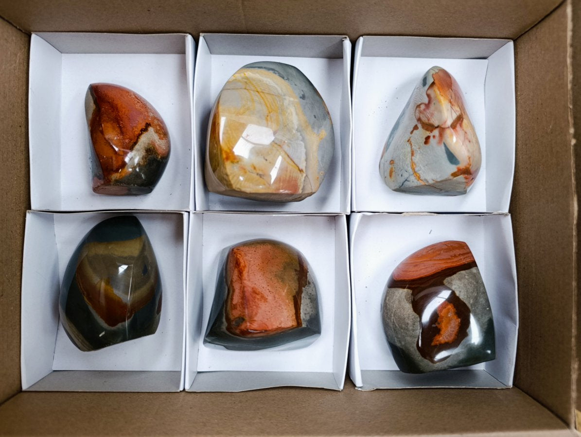 Polished Polychrome Jasper Flames x 6 From NW Coast, Madagascar