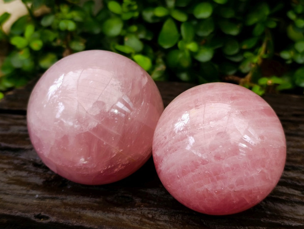 Polished Gemmy Star Rose Quartz Spheres x 2 From Madagascar