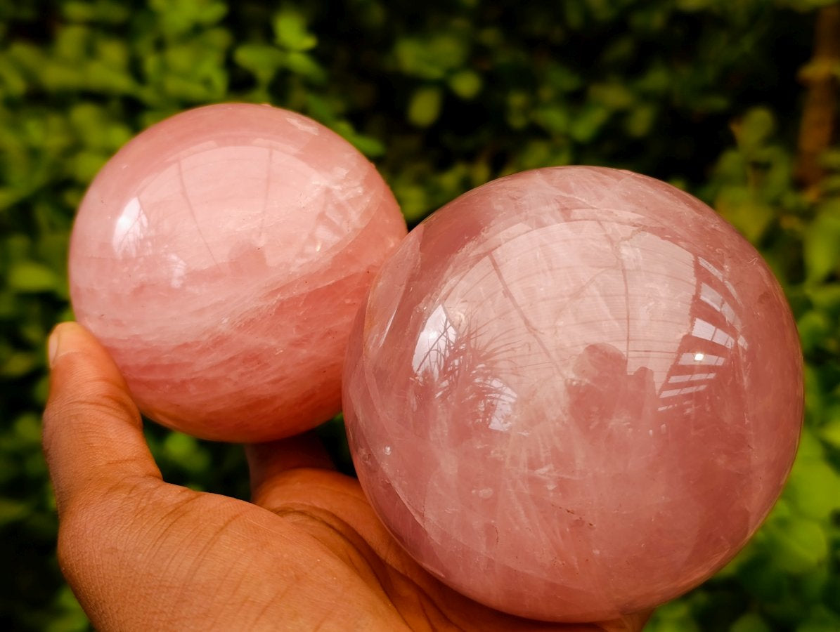 Polished Gemmy Star Rose Quartz Spheres x 2 From Madagascar