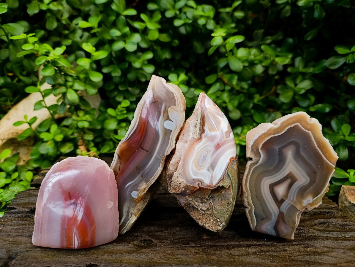 Polished One Side Red Shashe River Agate Nodules x 4 From Shashe River, Zimbabwe