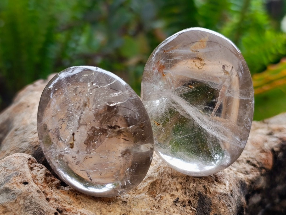 Polished Smokey Window Quartz Galets x 24 From Madagascar
