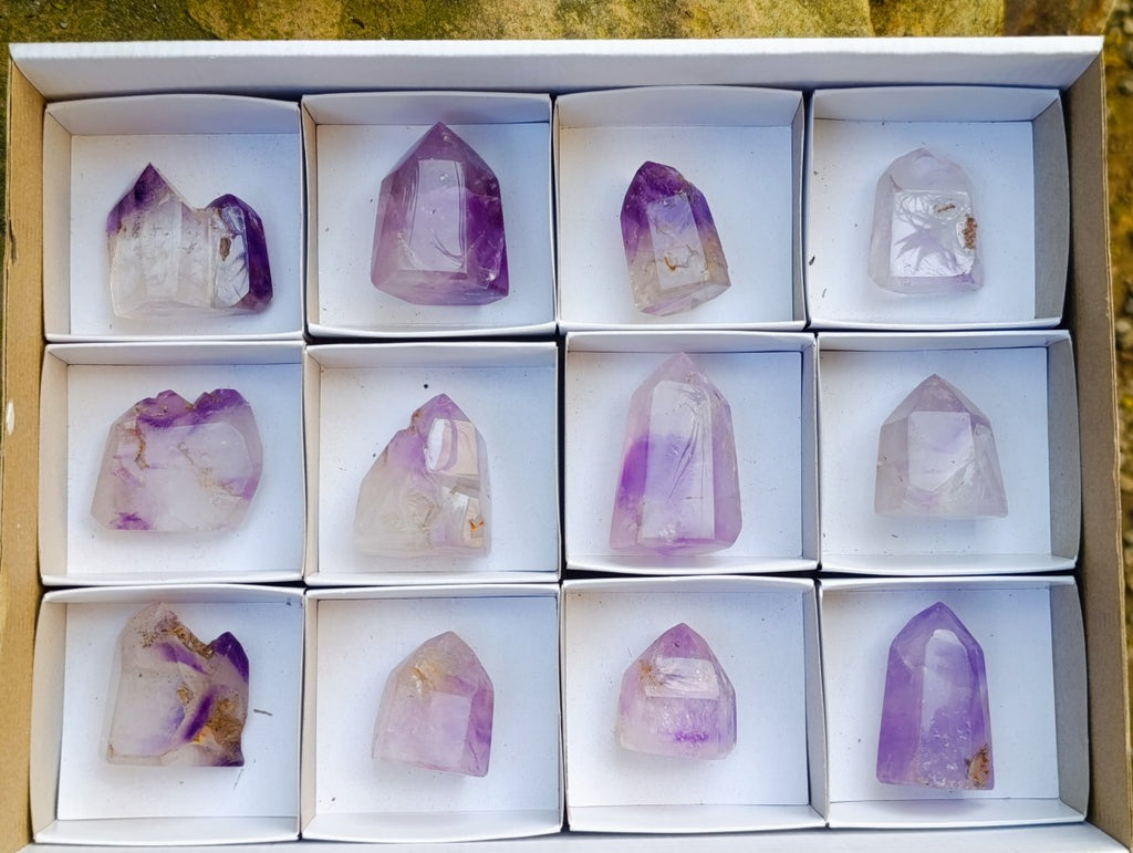 Polished Window Amethyst Crystals x 12 From Akansobe, Madagascar