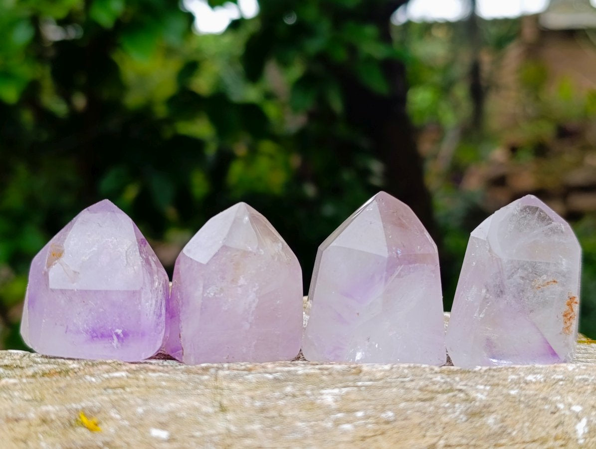 Polished Window Amethyst Crystals x 12 From Akansobe, Madagascar