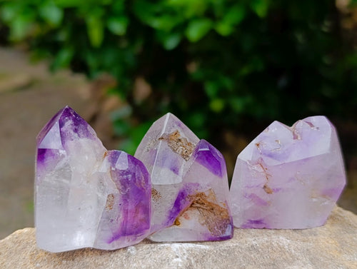 Polished Window Amethyst Crystals x 12 From Akansobe, Madagascar