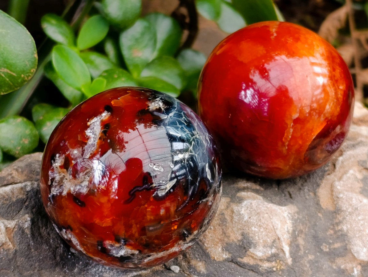 Polished Carnelian Agate Gemstone Spheres x 7 From Madagascar