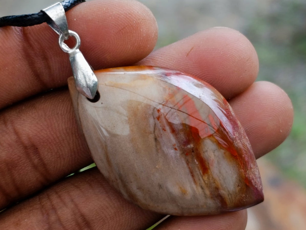 Hand Made Red Podocarpus Petrified Wood Mixed Shaped Pendants x 12 From Madagascar