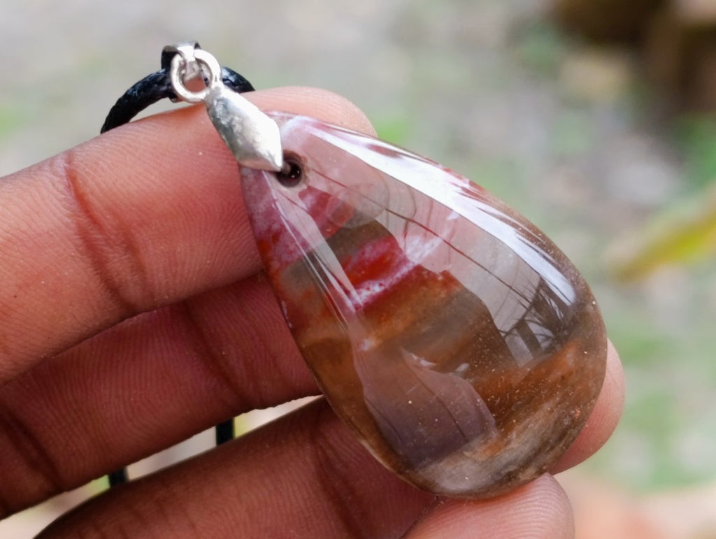 Hand Made Red Podocarpus Petrified Wood Mixed Shaped Pendants x 12 From Madagascar