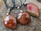 Hand Made Red Podocarpus Petrified Wood Mixed Shaped Pendants x 12 From Madagascar