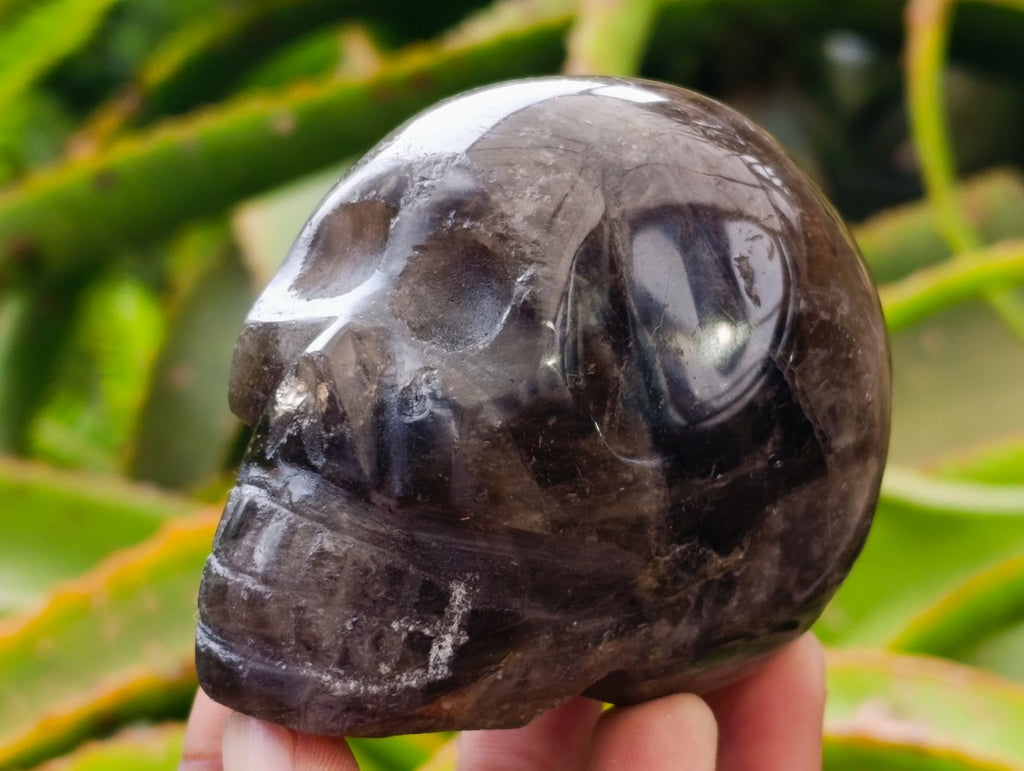 Hand Made Smokey Window Quartz Skull Carvings x 3 From Madagascar