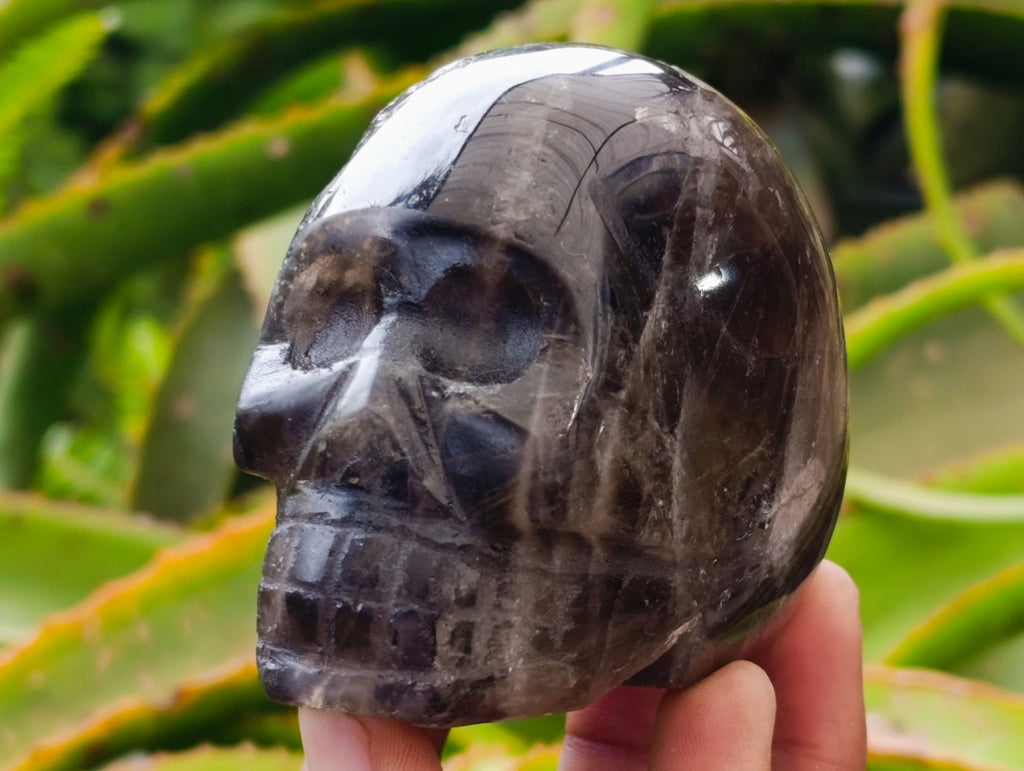 Hand Made Smokey Window Quartz Skull Carvings x 3 From Madagascar