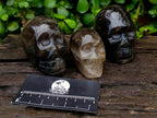 Hand Made Smokey Window Quartz Skull Carvings x 3 From Madagascar