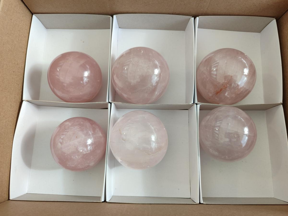 Polished Gemmy Star Rose Quartz Spheres x 6 From Madagascar