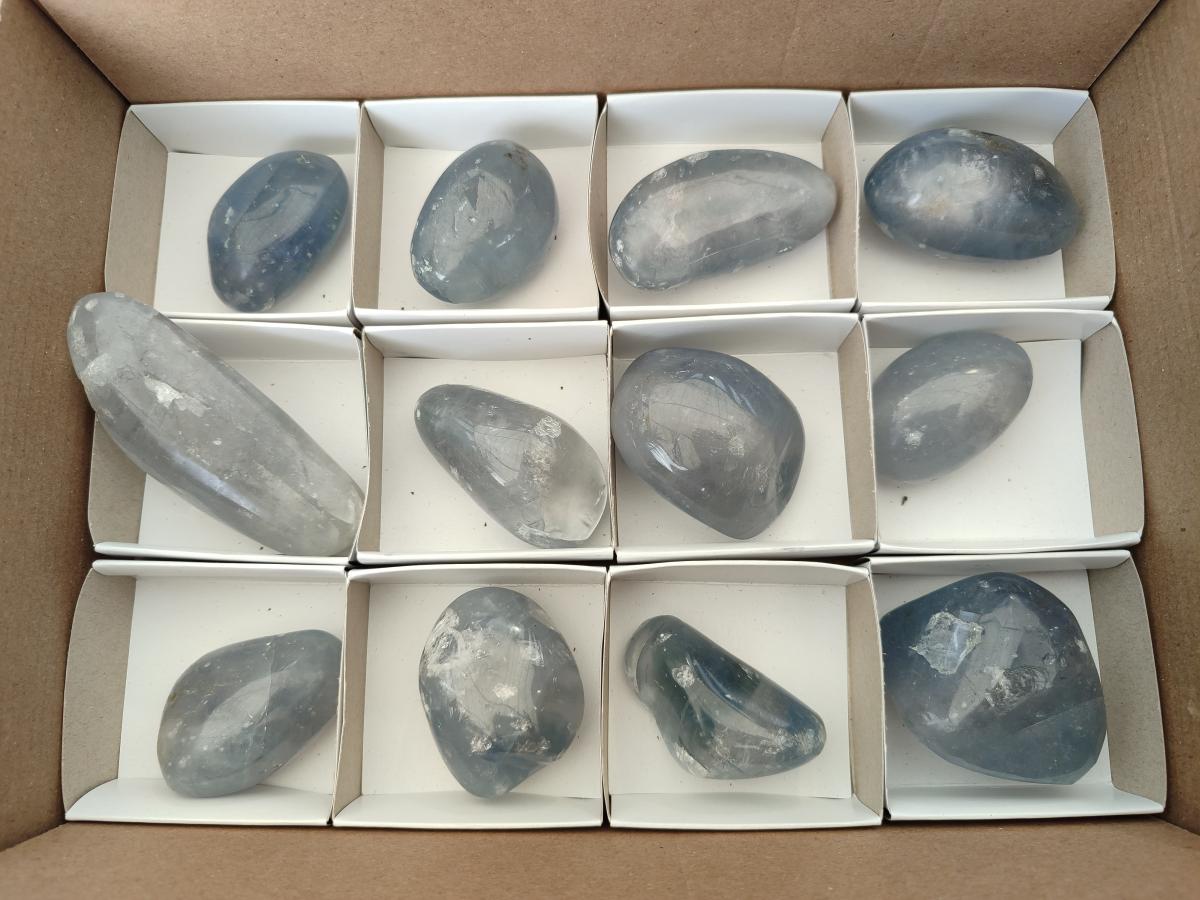 Polished Rare Blue Celestite Free Form Crystals x 12 From Sakoany, Madagascar