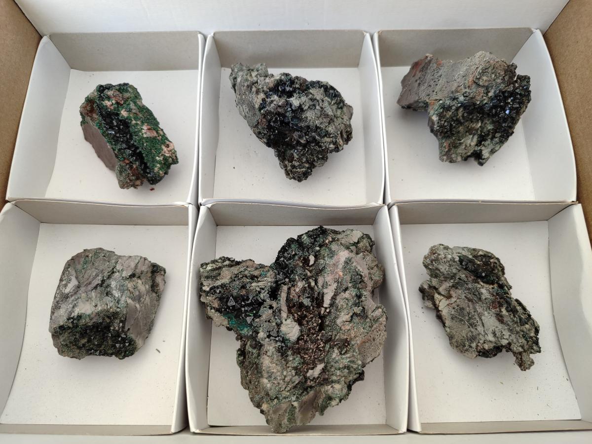 Natural Libethenite Crystals On Dolomite Matrix Specimens x 7 From Shituru, Congo