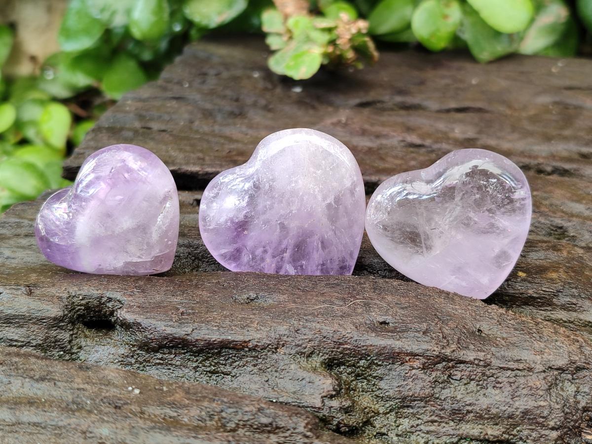 Polished Mini Window Amethyst Hearts x 25 From Akansobe, Madagascar