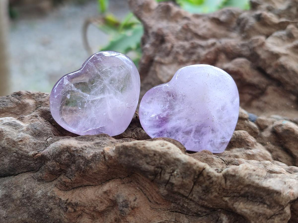 Polished Mini Window Amethyst Hearts x 25 From Akansobe, Madagascar