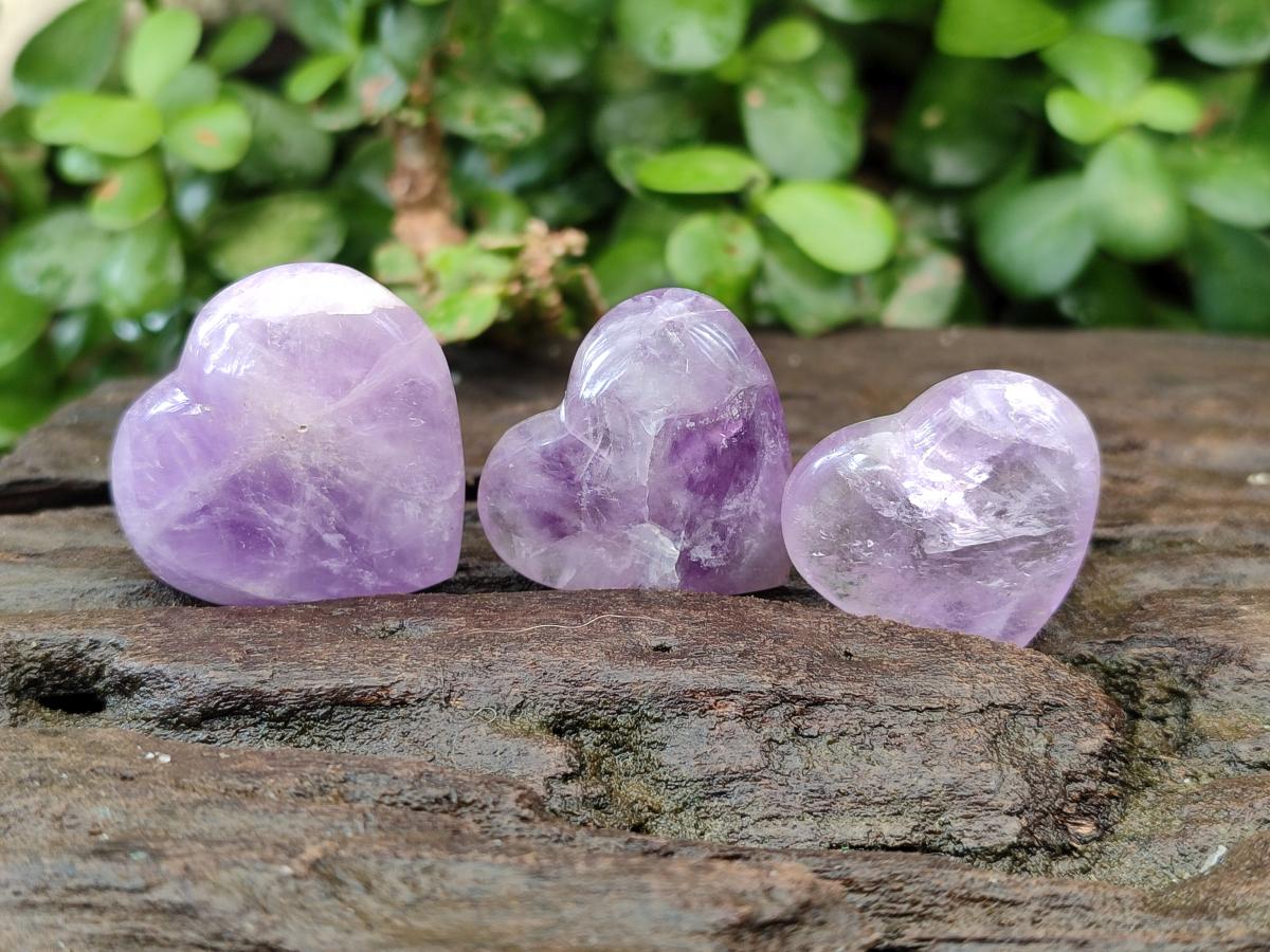 Polished Mini Window Amethyst Hearts x 25 From Akansobe, Madagascar