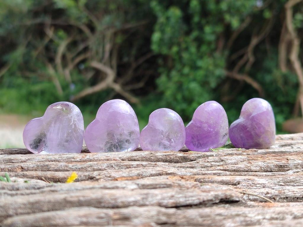 Polished Mini Window Amethyst Hearts x 25 From Akansobe, Madagascar