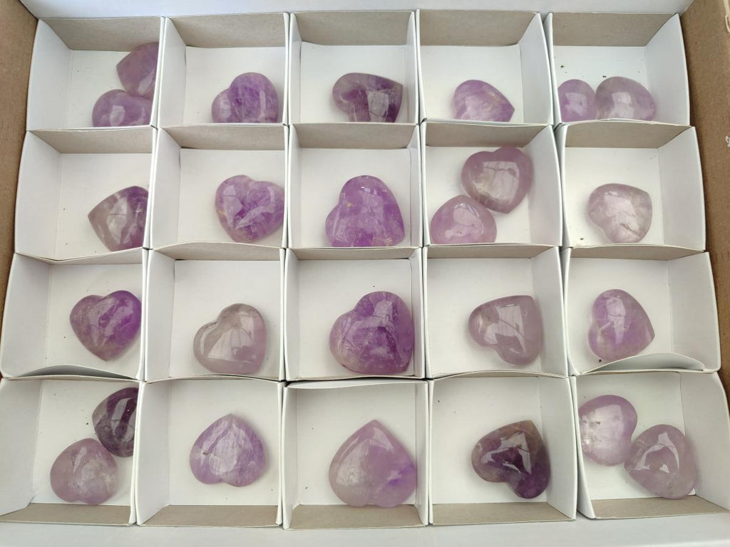 Polished Mini Window Amethyst Hearts x 25 From Akansobe, Madagascar