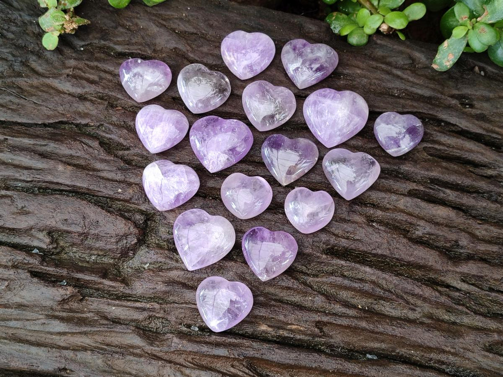 Polished Mini Window Amethyst Hearts x 25 From Akansobe, Madagascar