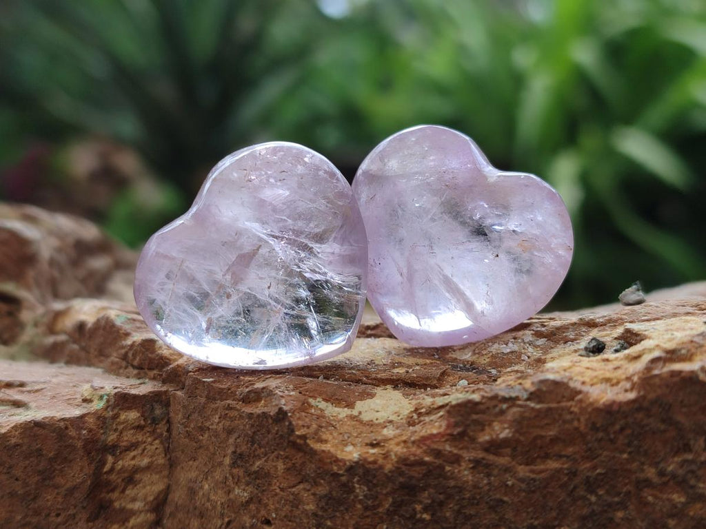 Polished Mini Window Amethyst Hearts x 25 From Akansobe, Madagascar