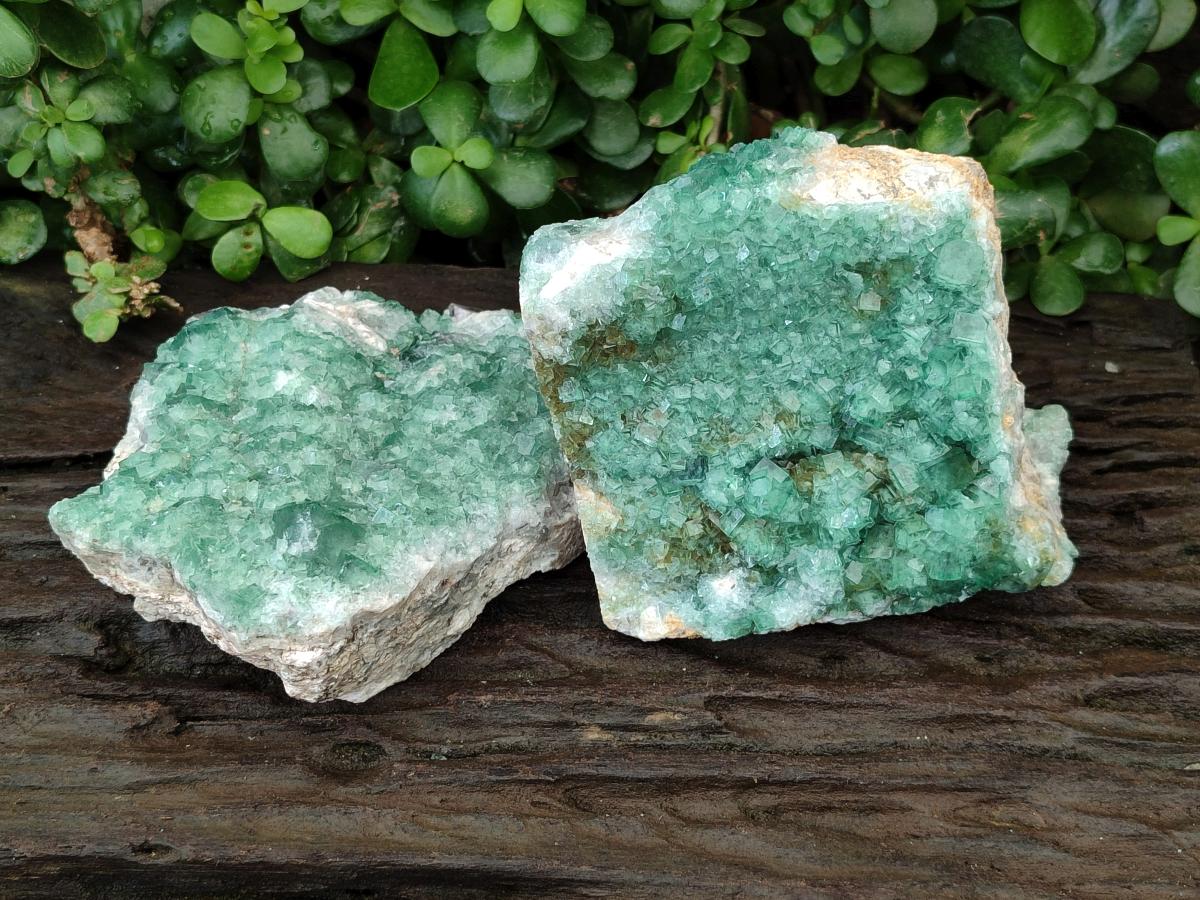 Natural Cubic Green Fluorite Cluster Specimens x 2 From Mandrosonoro, Madagascar