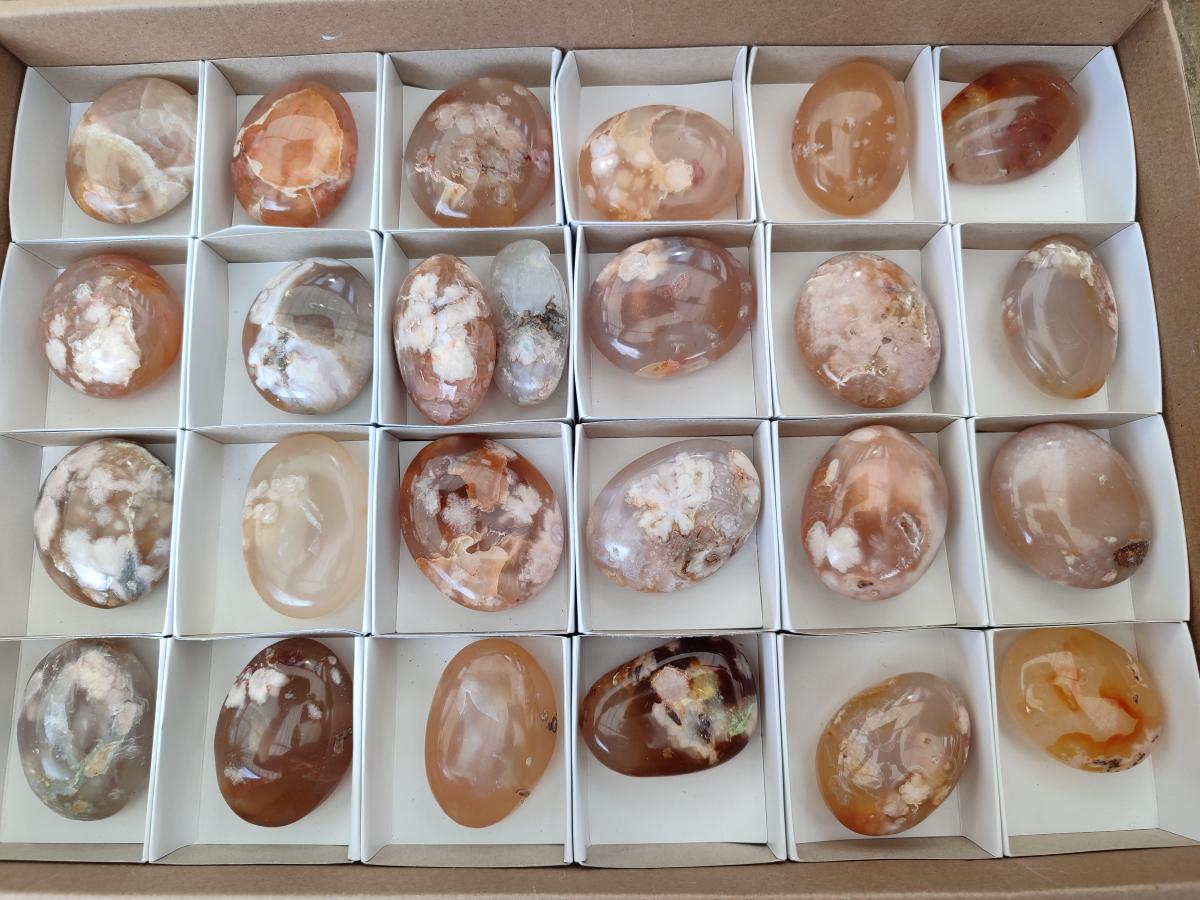 Polished Flower Agate Palm Stones x 25 From Antsahalova, Madagascar