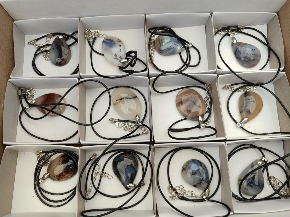 Hand Made Dendritic Agate Mixed Shaped Pendants x 12 From Madagascar