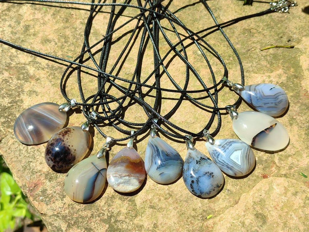 Hand Made Dendritic Agate Mixed Shaped Pendants x 12 From Madagascar