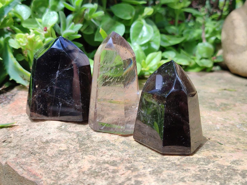 Polished Mix of Smokey Phantom Quartz Crystals x 12 From Madagascar