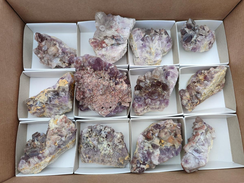 Natural Rare Amethyst Asylum Quartz Clusters x 12 From Luena, Congo