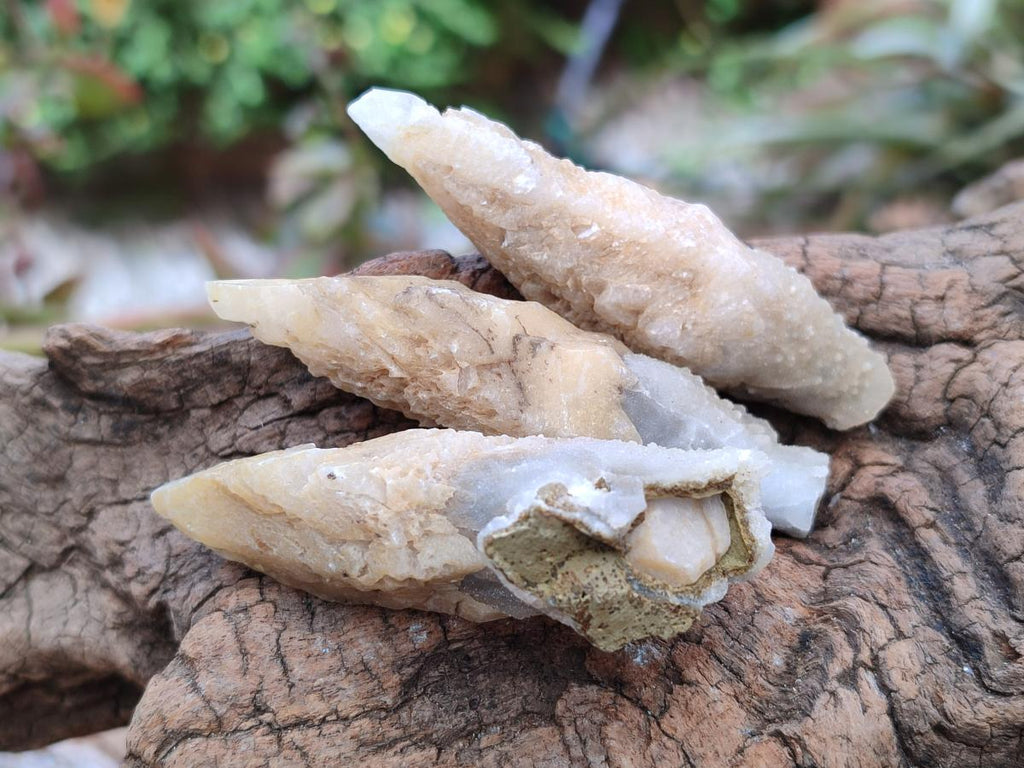 Natural Drusy Quartz Coated Spearhead Calcite Crystals x 20 From Albert's Mountain, Lesotho