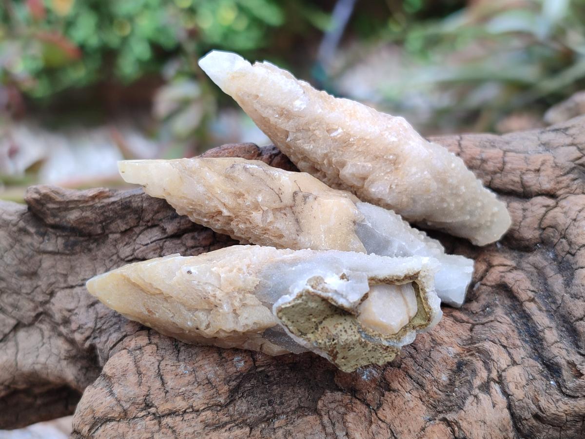 Natural Drusy Quartz Coated Spearhead Calcite Crystals x 20 From Albert's Mountain, Lesotho