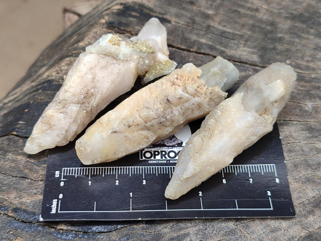 Natural Drusy Quartz Coated Spearhead Calcite Crystals x 20 From Albert's Mountain, Lesotho