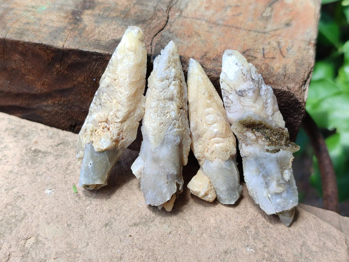 Natural Drusy Quartz Coated Spearhead Calcite Crystals x 20 From Albert's Mountain, Lesotho