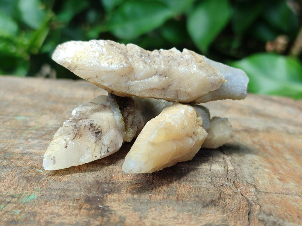Natural Drusy Quartz Coated Spearhead Calcite Crystals x 20 From Albert's Mountain, Lesotho